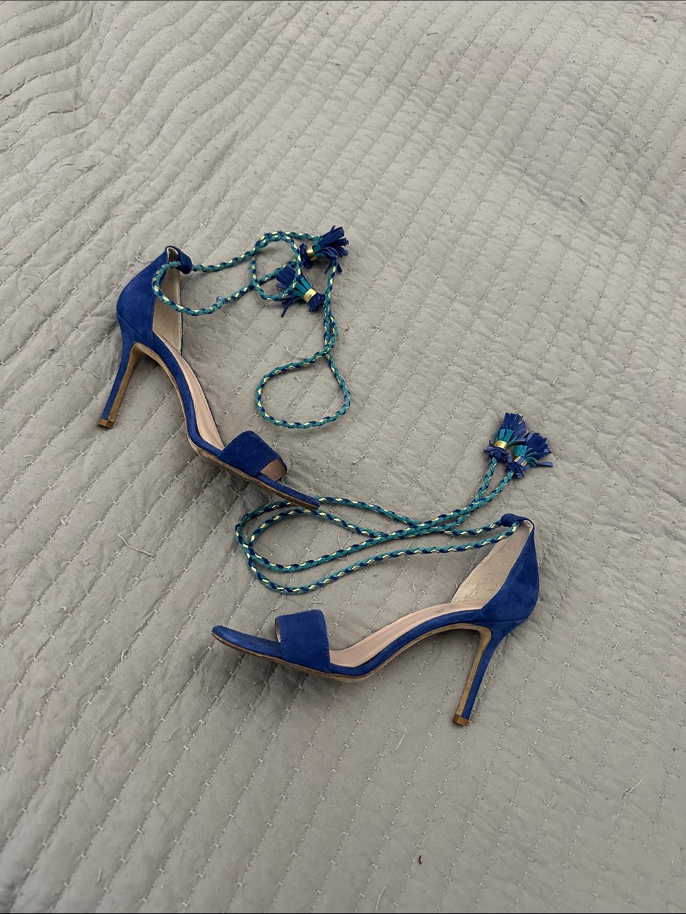 kate spade Cobalt Blue Suede Lace-Up Sandal Stiletto Heels